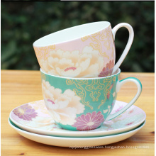 Haonai full color flower design bone china coffee cup set coffee cup and saucer bone china coffee set